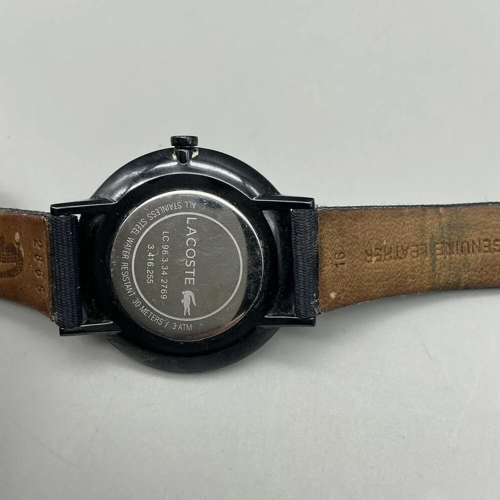 Lacoste Womens Watch 35mm Black Dial Leather Fabric 3 ATM New Battery